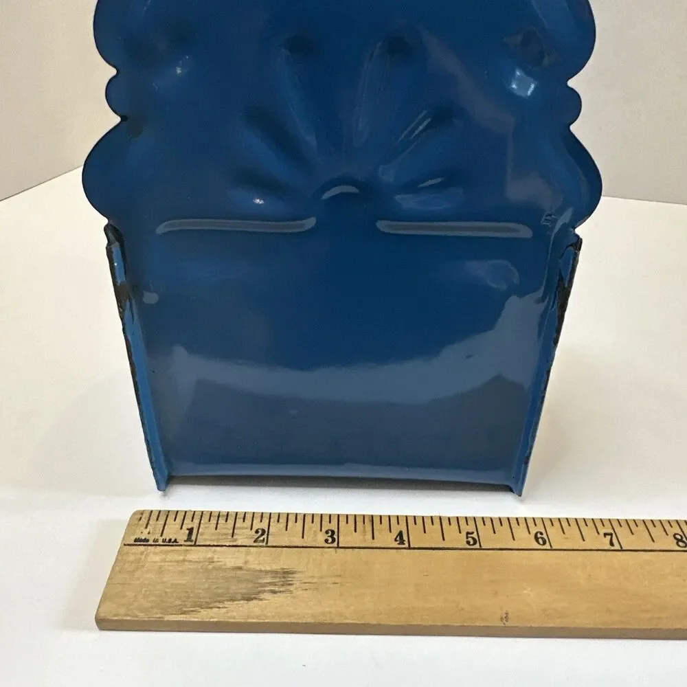 Vtg Polish Enamelware Salt Box Blue Wall Hanging Cellar Wooden Lid Huta Silesia